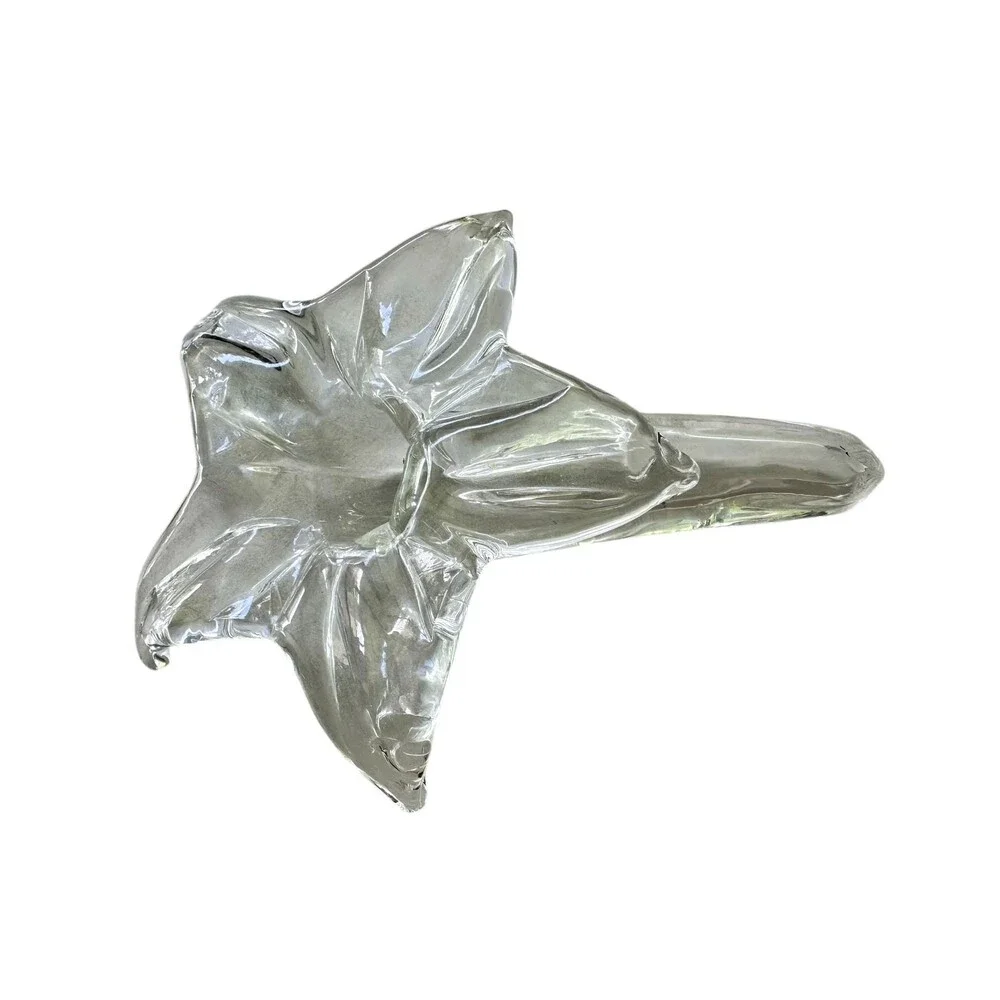 Vintage Clear Art Glass Lily Flower Vase Mid-Century Modern Floral Blossom
